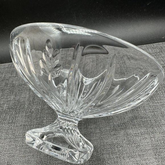 Vintage Crystal Bowl Candy Dish Footed Square Pedestal 24% Lead Czech Floral - Picture 5 of 12